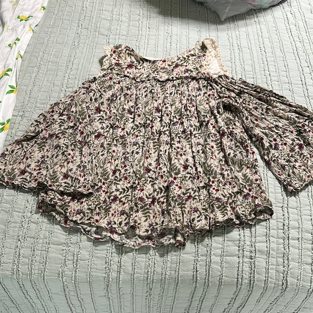 Altar'd State Floral Blouse - Cream and Burgundy